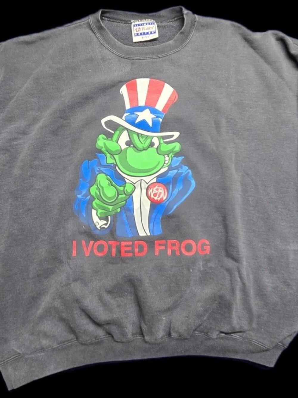 VTG I Voted Frog Sweatshirt Hanes Ultimate Cotton USA Political Parody 90s...